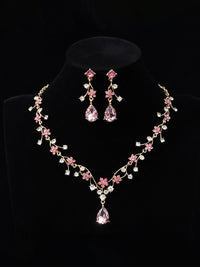 Tear Drop Elegant Beadings Cross 2 Pieces Chain Flower Crystal Earrings