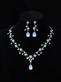 Tear Drop Elegant Beadings Cross 2 Pieces Chain Flower Crystal Earrings