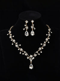 Tear Drop Elegant Beadings Cross 2 Pieces Chain Flower Crystal Earrings