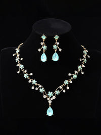Tear Drop Elegant Beadings Cross 2 Pieces Chain Flower Crystal Earrings