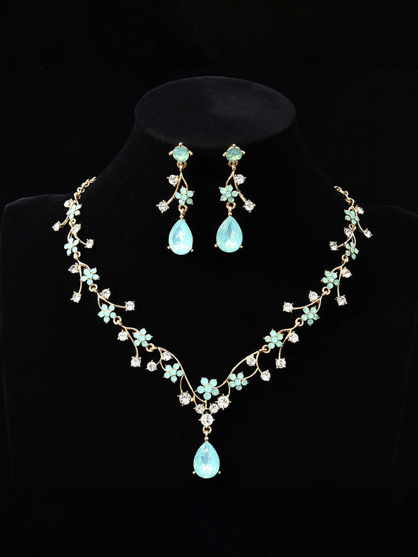 Tear Drop Elegant Beadings Cross 2 Pieces Chain Flower Crystal Earrings
