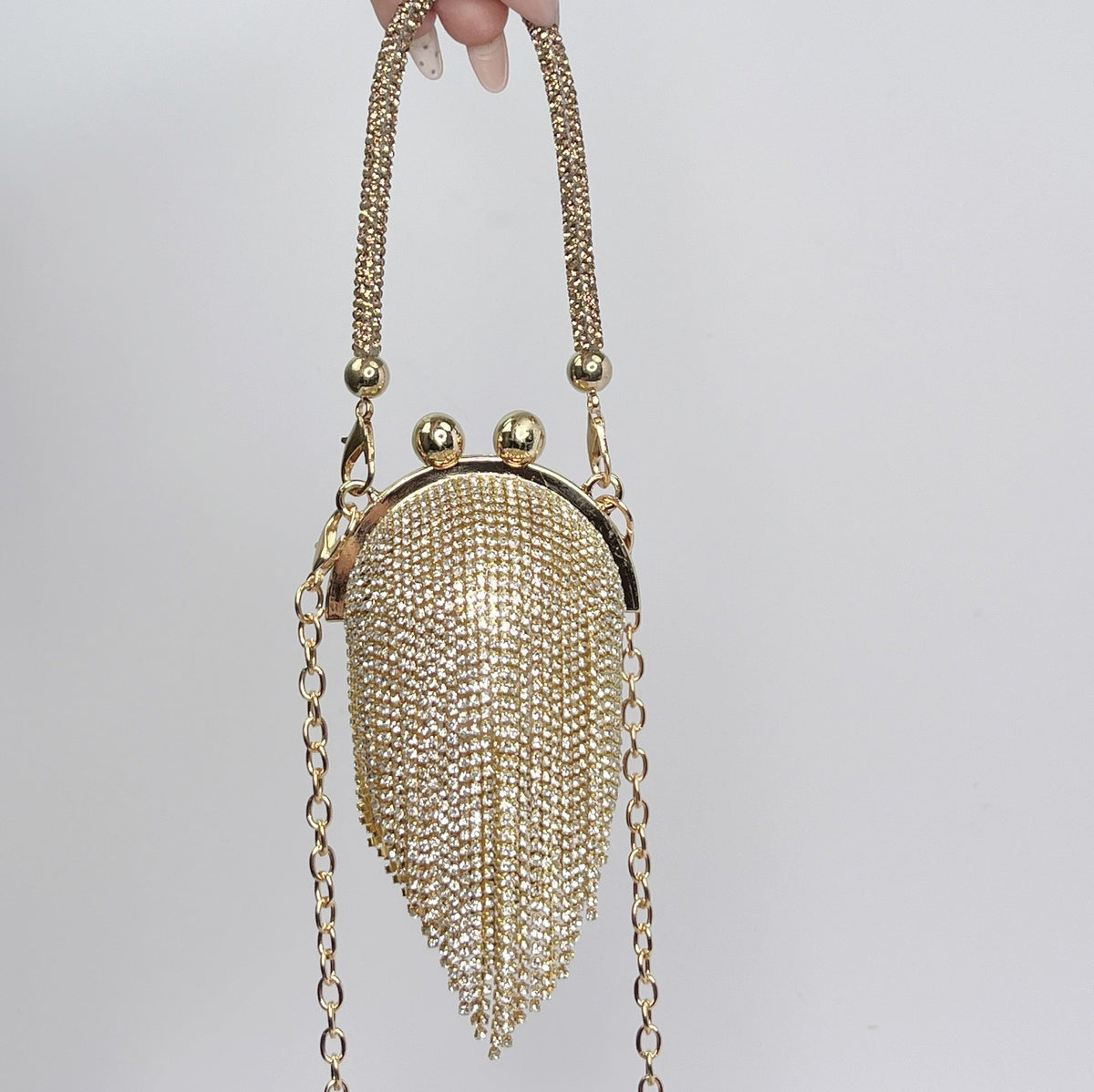 Round Daily Beadings Glitter Diagonally Across Metal Handbags with Chain