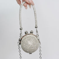 Round Daily Beadings Glitter Diagonally Across Metal Handbags with Chain