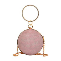 Round Classic Metal Handle Chain Glitter PU Handbags