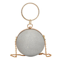 Round Classic Metal Handle Chain Glitter PU Handbags
