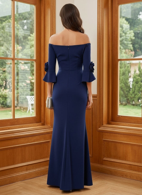 Off the Shoulder Satin A Line Mother of the Bride Dresses with Sleeves