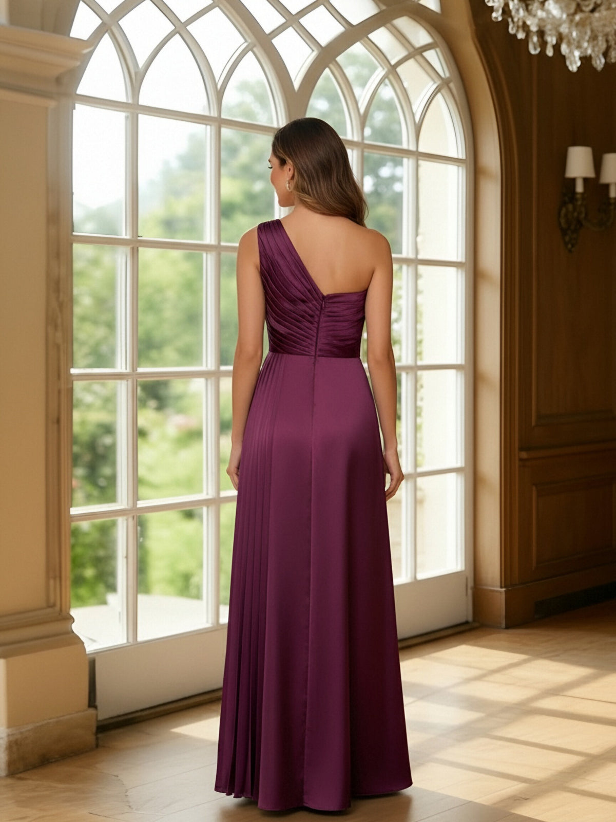 One Shoulder Satin A Line Pleated Mother of the Bride Dresses