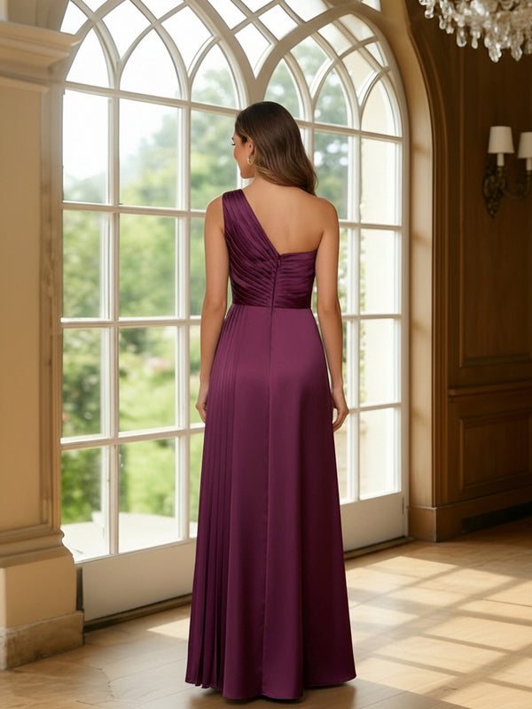 One Shoulder Satin A Line Pleated Mother of the Bride Dresses