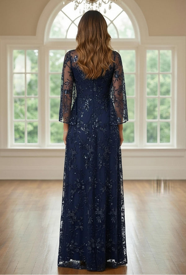 Lace Appliques Scoop Neck Mother of the Bride Dresses with Flutter Sleeves