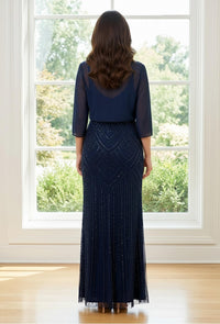2 Picecs Sheath Sequin Mother of the Bride Dresses with Slit