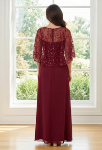2 Picecs A Line Sequin Round Neck Mother of the Bride Dresses with Slit