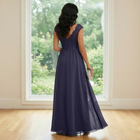 A Line Chiffon Lace Appliques V Neck Pleated Mother of the Bride Dresses with Slit