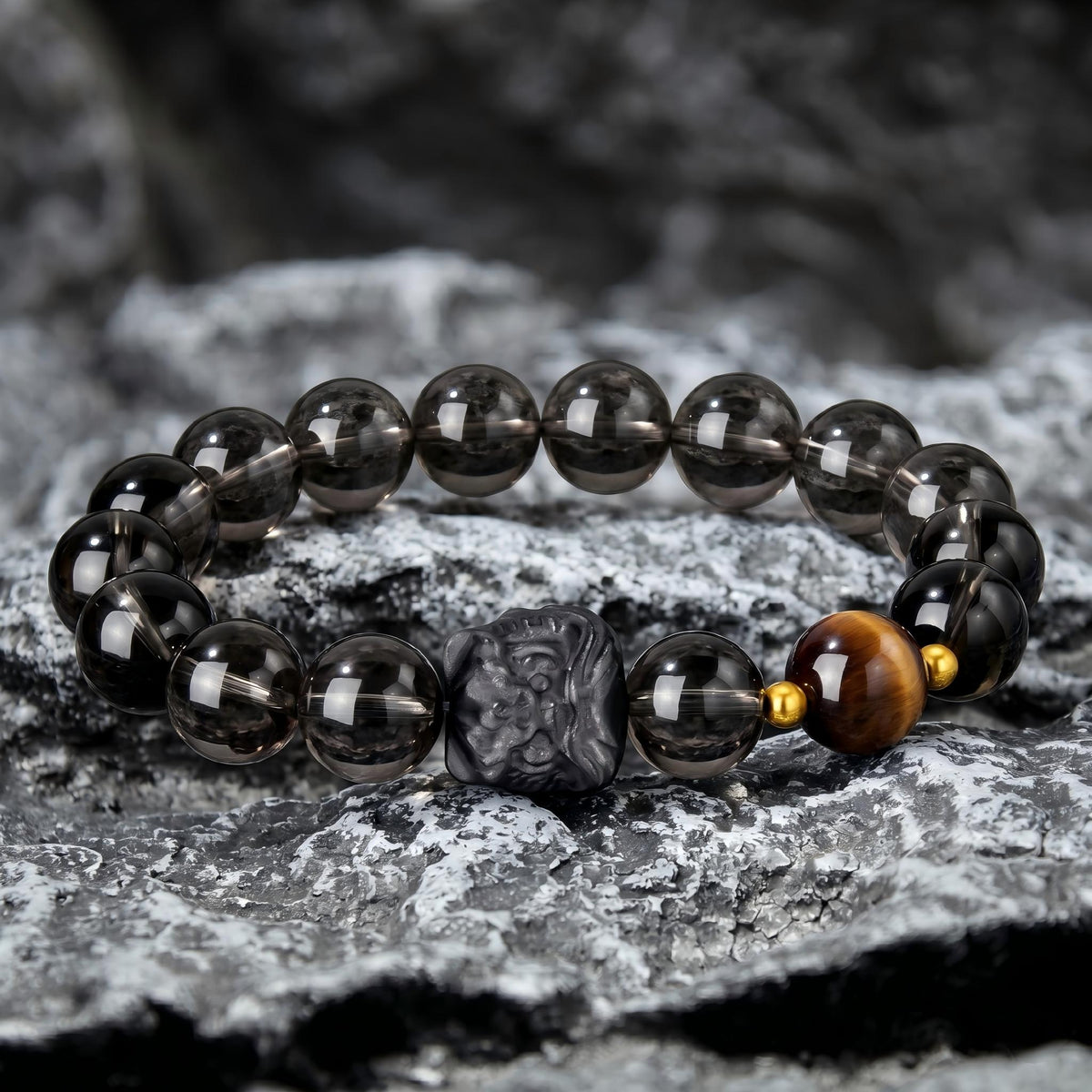 Black Onyx Bead Bracelets Tiger Eye Charm