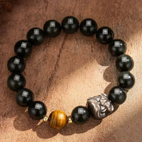 Black Onyx Bead Bracelets Tiger Eye Charm