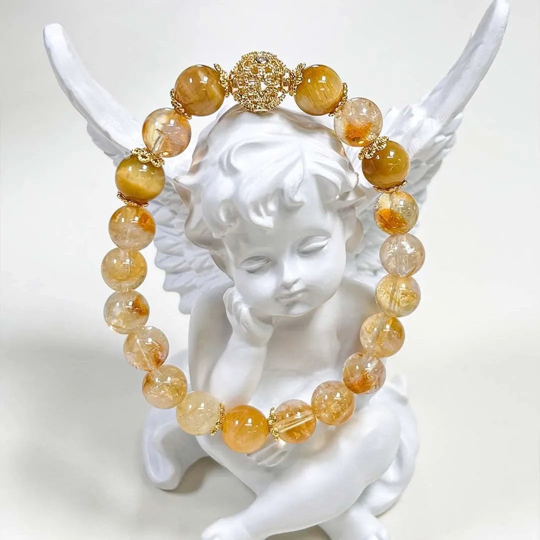 Yellow Citrine Crystal Mala Beads Stretch Bracelet