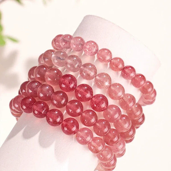 Pink Strawberry Quartz Crystal Bead Bracelets