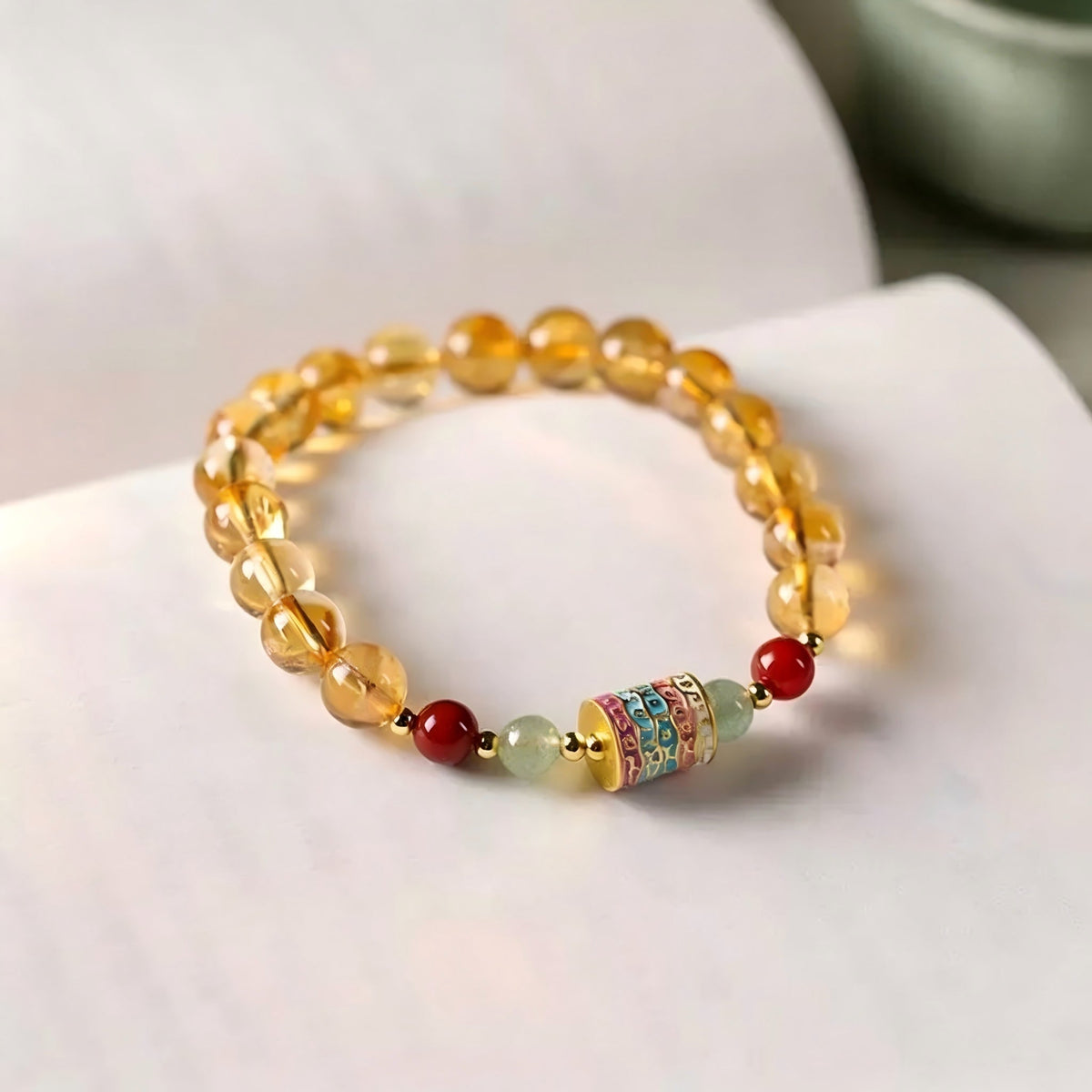 Multicolor Enamel Charm Citrine Crystal Prayer Beads Bracelets
