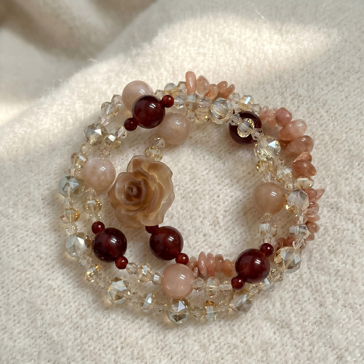 Champagne Crystal Floral Stack Bead Bracelets