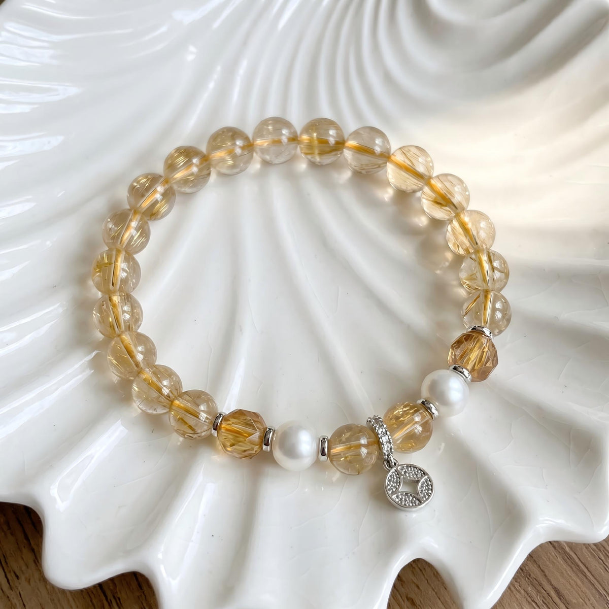 Dainty Golden Citrine Money Coin Bead Bracelets