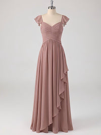 A Line Sweetheart Ruched Floor Length Bridesmaid Dresses with Ruffles