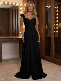 A Line Sweetheart Ruched Floor Length Bridesmaid Dresses with Ruffles