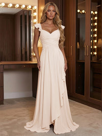 A Line Sweetheart Ruched Floor Length Bridesmaid Dresses with Ruffles