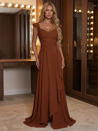 A Line Sweetheart Ruched Floor Length Bridesmaid Dresses with Ruffles