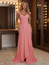 A Line Sweetheart Ruched Floor Length Bridesmaid Dresses with Ruffles