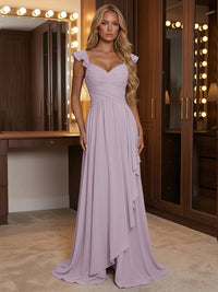 A Line Sweetheart Ruched Floor Length Bridesmaid Dresses with Ruffles