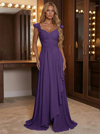 A Line Sweetheart Ruched Floor Length Bridesmaid Dresses with Ruffles