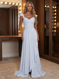 A Line Sweetheart Ruched Floor Length Bridesmaid Dresses with Ruffles