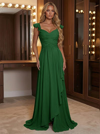 A Line Sweetheart Ruched Floor Length Bridesmaid Dresses with Ruffles
