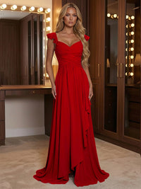 A Line Sweetheart Ruched Floor Length Bridesmaid Dresses with Ruffles