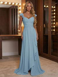 A Line Sweetheart Ruched Floor Length Bridesmaid Dresses with Ruffles