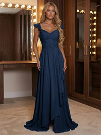 A Line Sweetheart Ruched Floor Length Bridesmaid Dresses with Ruffles