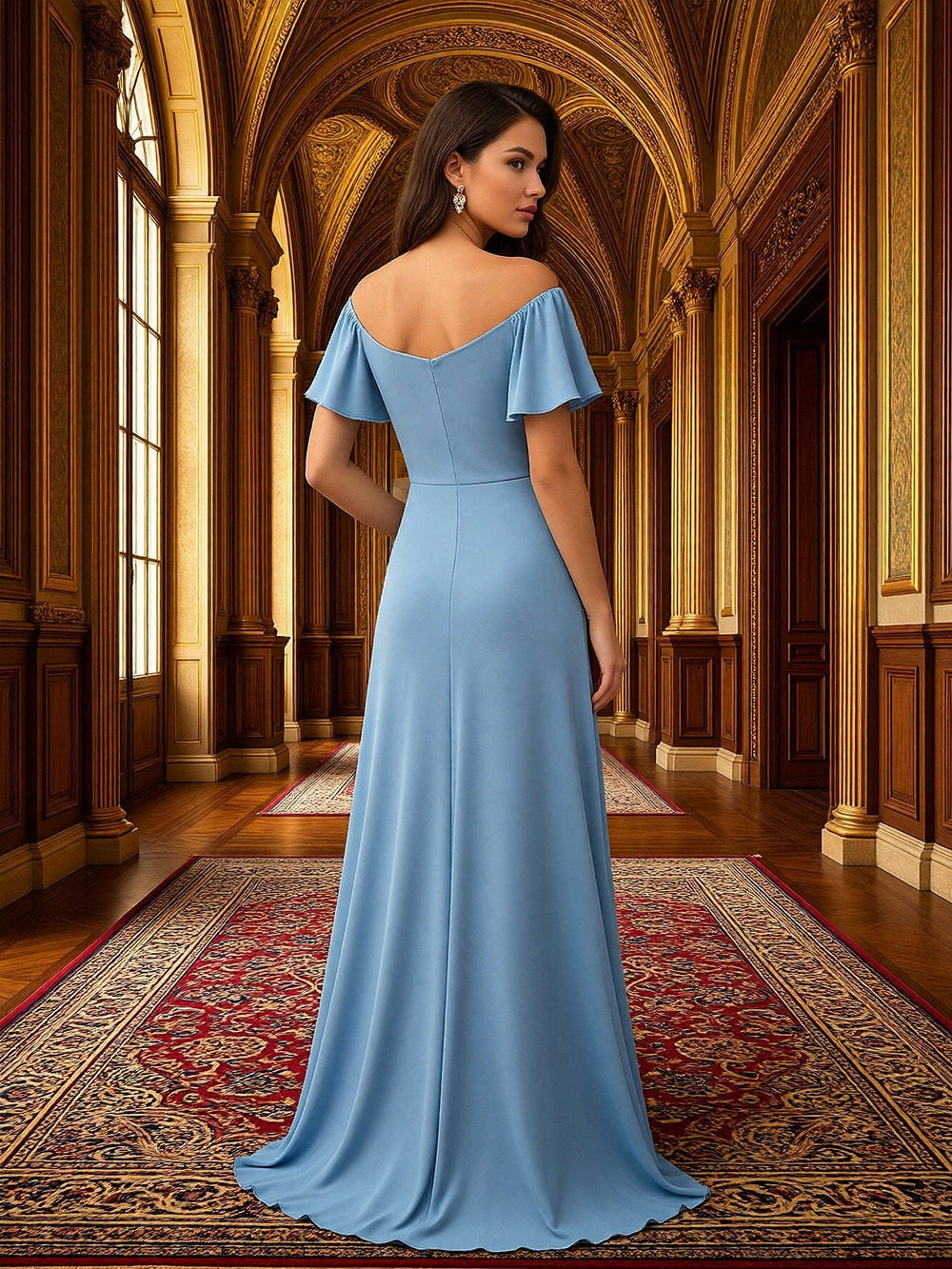 Ruffles Off the Shoulder Pleated Chiffon Bridesmaid Dresses – Shirees