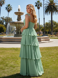 A Line Sleeveless Pleated Chiffon Spaghetti Straps Ruffles Bridesmaid Dresses