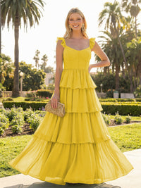 A Line Sleeveless Pleated Chiffon Spaghetti Straps Ruffles Bridesmaid Dresses