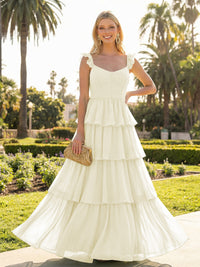 A Line Sleeveless Pleated Chiffon Spaghetti Straps Ruffles Bridesmaid Dresses