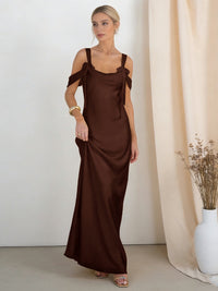 Satin Spaghetti Straps Bridesmaid Dresses with Bows