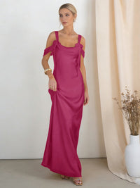 Satin Spaghetti Straps Bridesmaid Dresses with Bows