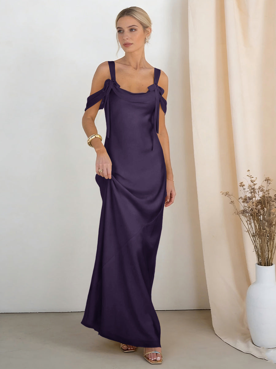 Satin Spaghetti Straps Bridesmaid Dresses with Bows
