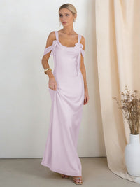 Satin Spaghetti Straps Bridesmaid Dresses with Bows