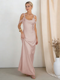 Satin Spaghetti Straps Bridesmaid Dresses with Bows