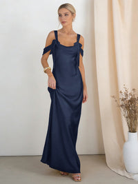 Satin Spaghetti Straps Bridesmaid Dresses with Bows