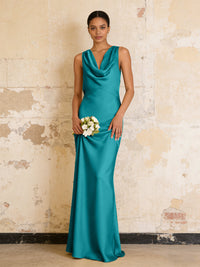 Satin Cowl Neck Mermaid Maxi Bridesmaid Dresses