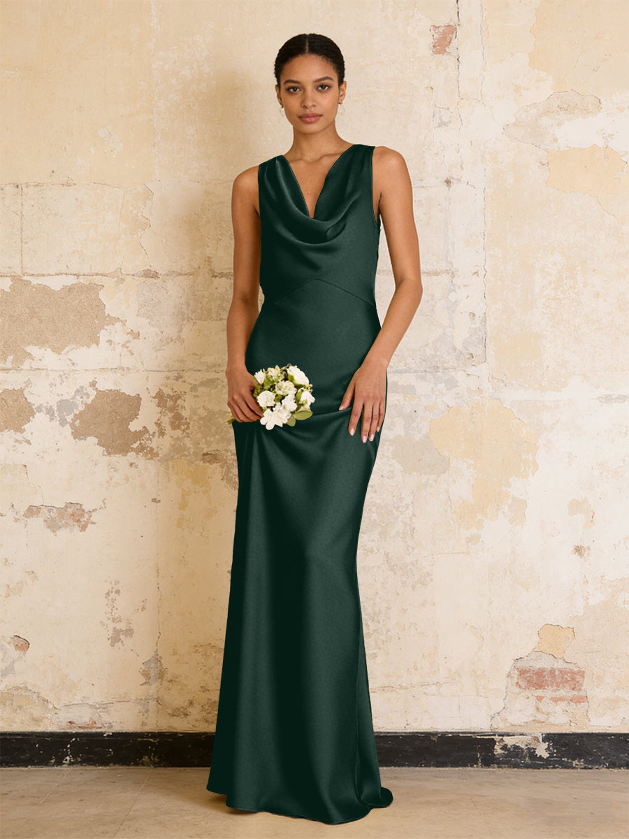 Satin Cowl Neck Mermaid Maxi Bridesmaid Dresses