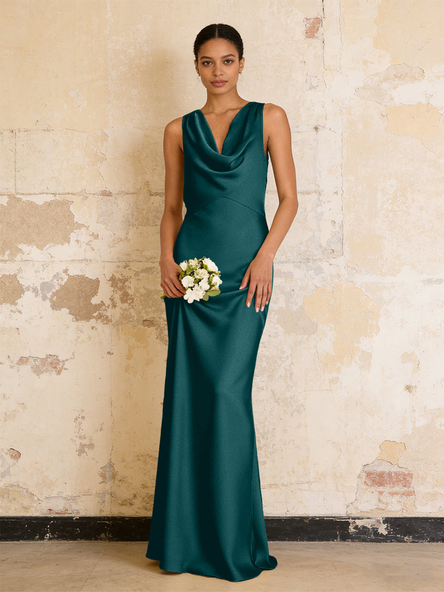 Satin Cowl Neck Mermaid Maxi Bridesmaid Dresses