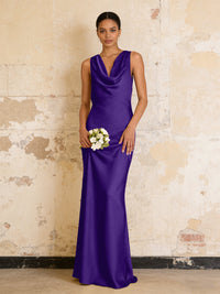 Satin Cowl Neck Mermaid Maxi Bridesmaid Dresses