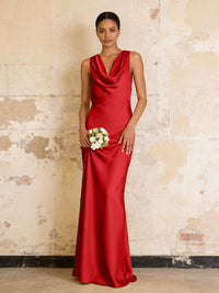 Satin Cowl Neck Mermaid Maxi Bridesmaid Dresses